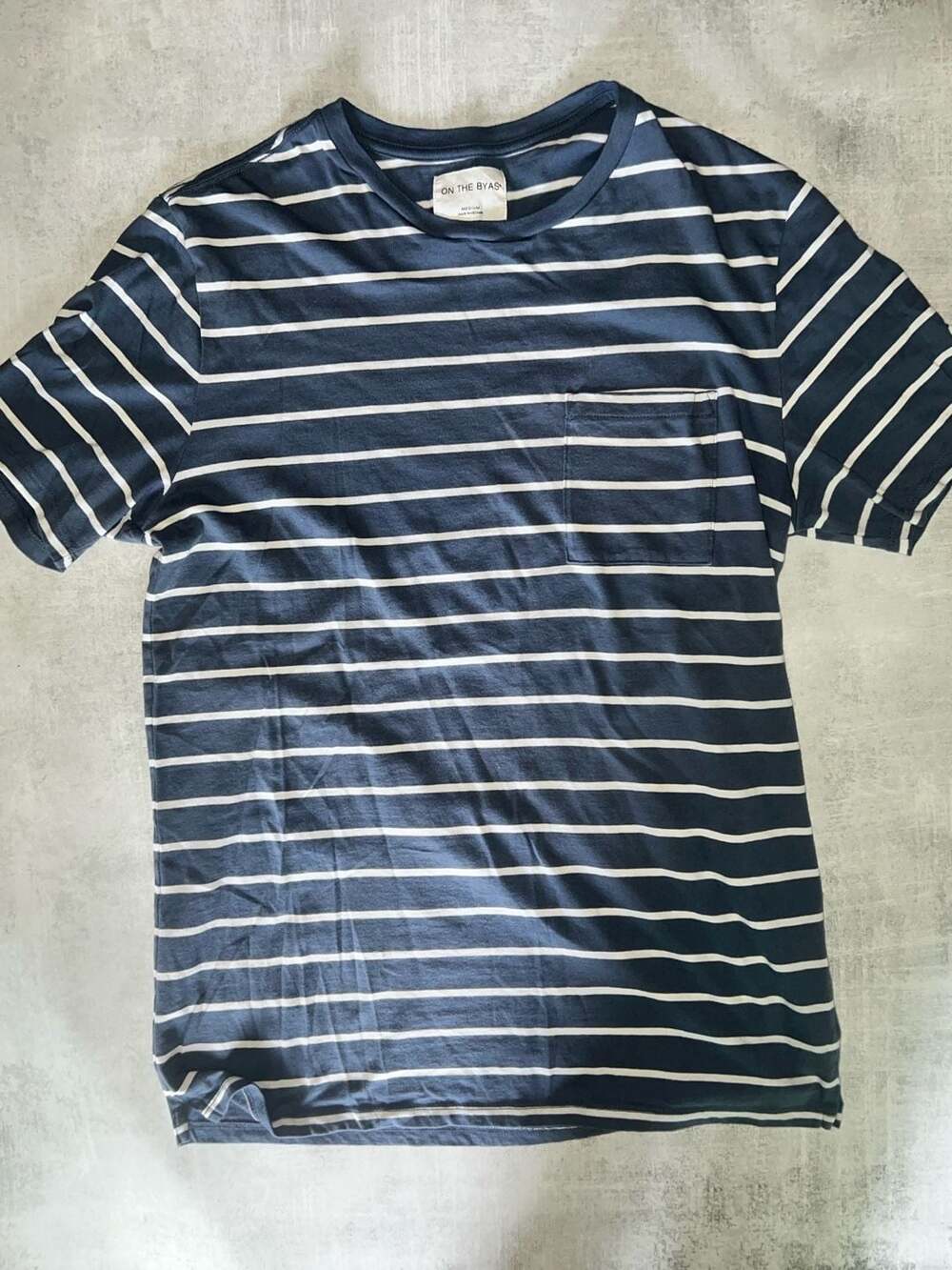 On The Byas Men's Navy and White Striped Pocket T-Shirt